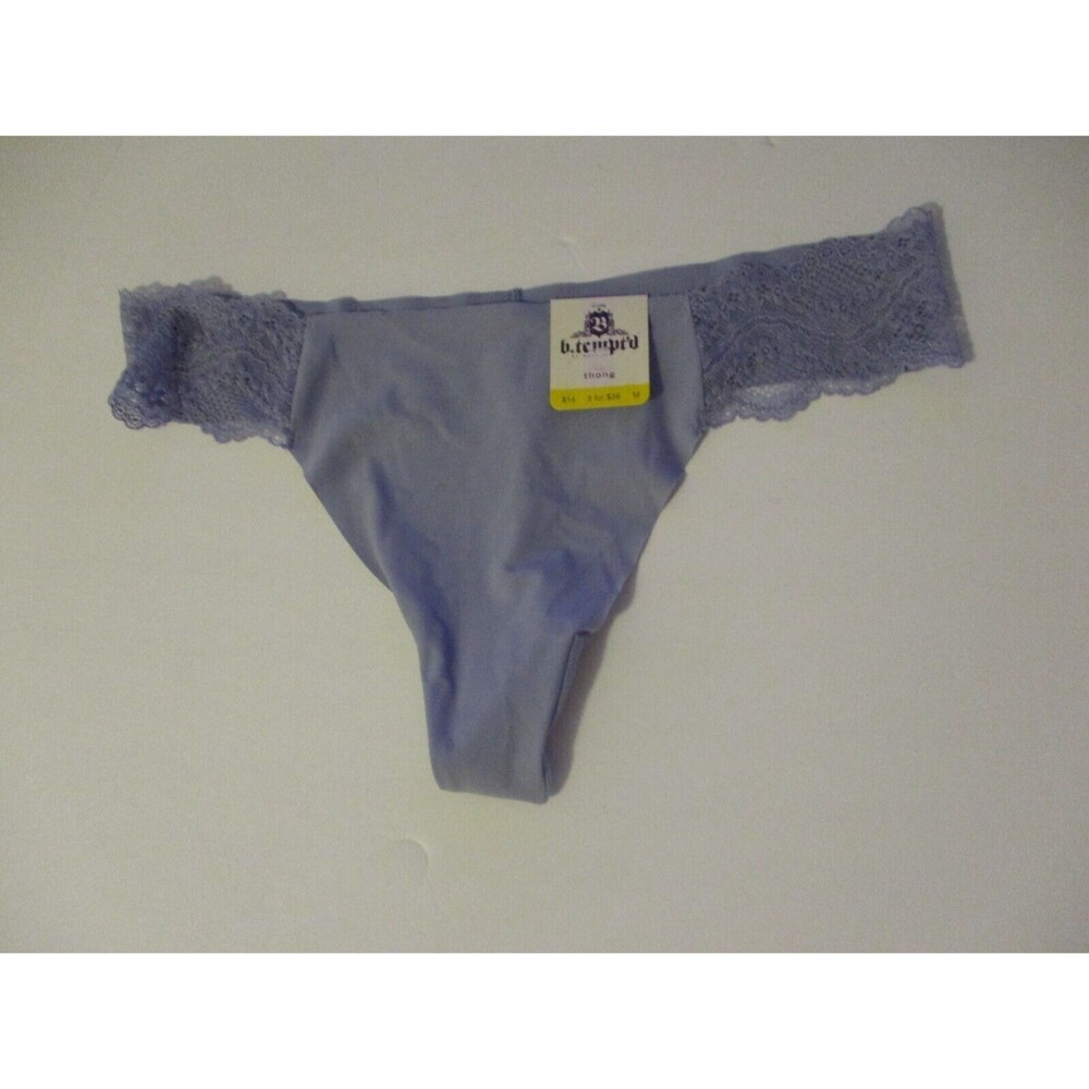 B.Tempt'd by Wacoal Seamless Lace Trim Thong Panty Womens Sz M Underwear Blue